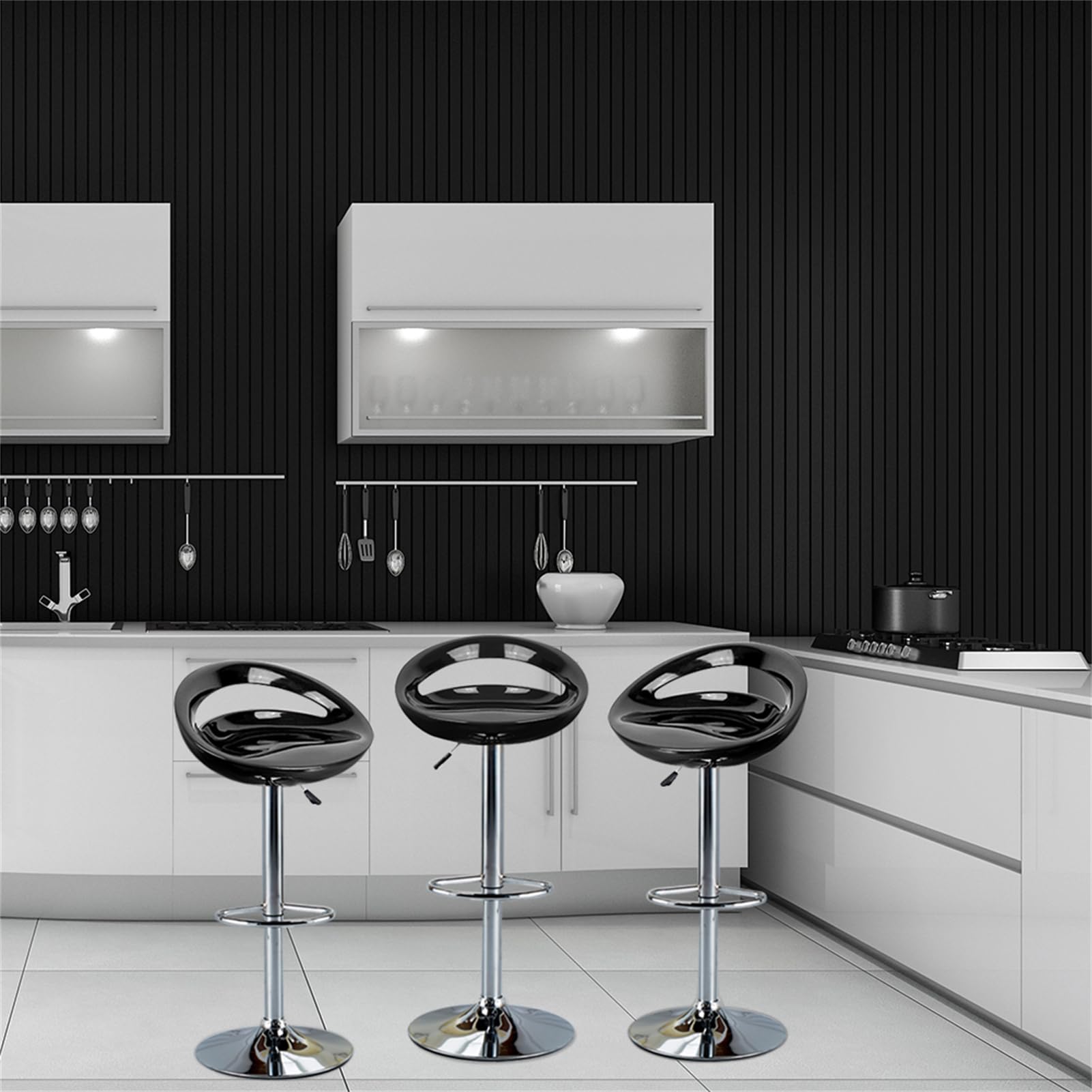 homewell Barhocker 4er Set, Sitz aus ABS-Kunststoff, Drehbare Barhocker Höhenverstellbar 55 bis 75 cm, Metall Basis aus Edelstahl mit Fußstütze (4, Black)