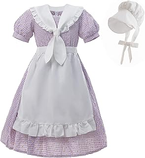 NSPSTT Pioneer Dress for Girls Colonial Costume Girl Bonnets Purple Dress, XXL