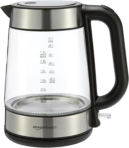 Amazon Basics Electric Kettle with Glass Carafe for Tea and