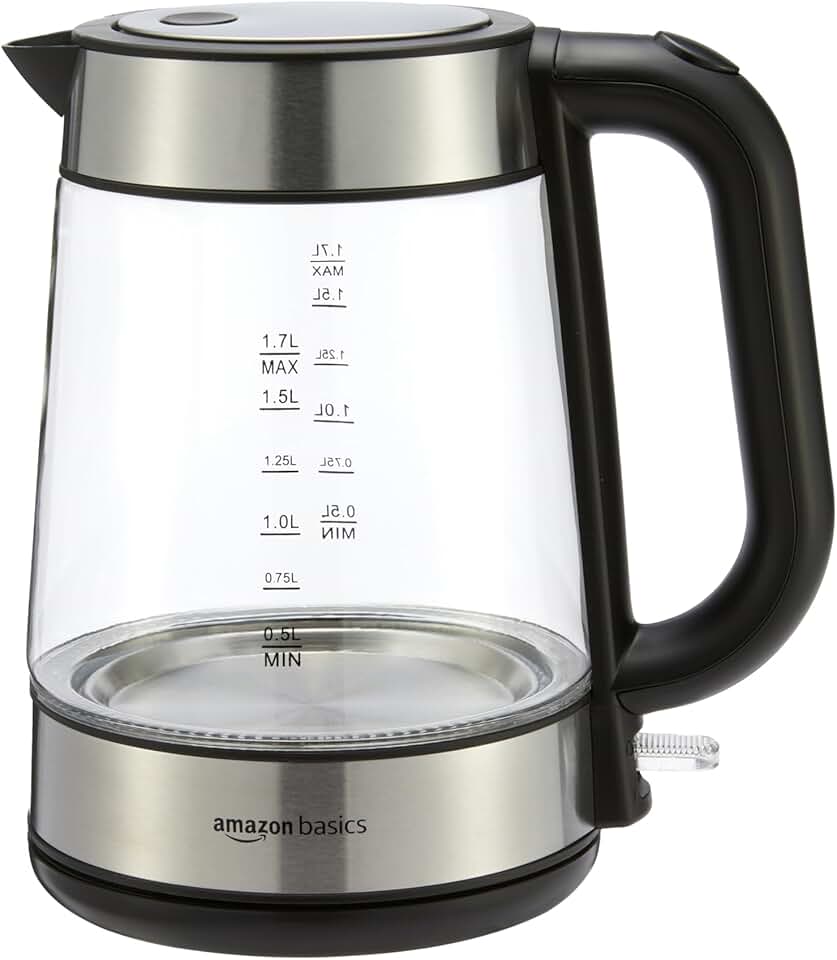 Electric Kettle with Glass Carafe for Tea and Coffee, BPA-Free, Fast Boiling, Auto Shut-Off, Boil-Dry Protection, Water Level Indi