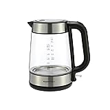 Amazon Basics Electric Kettle with Glass Carafe for Tea and Coffee, BPA-Free, Fast Boiling, Auto Shut-Off, Boil-Dry Protection, Water Level Indicator, 1.7 Liter, 1500W, Black and Silver Glass Carafe 1.8 Quarts