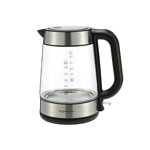 Amazon Basics Electric Glass and Steel Hot Tea Water Kettle - 1.7-Liter