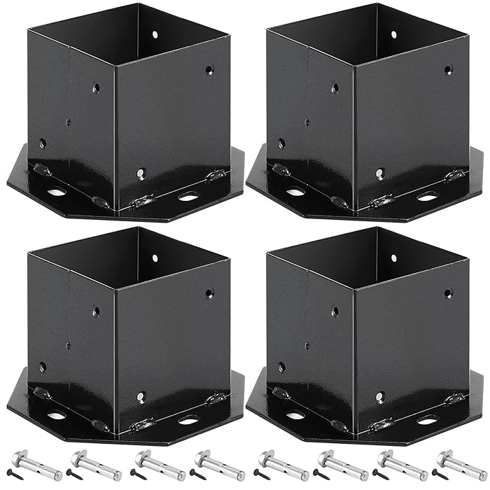 Buy KOOMEDA 4 Pack 4 x 4 Inches Post Bases, Black Powder Coated Fence