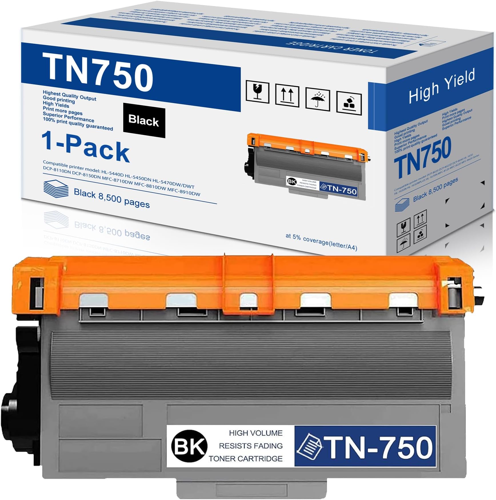 NUCALA Compatible High Yield 1 Pack Black TN750 TN-750 Toner Cartridge Replacement for HL-5440D 6180DW/DWT DCP-8110DN MFC-8710DW 8810DW Printer Ink Cartridge