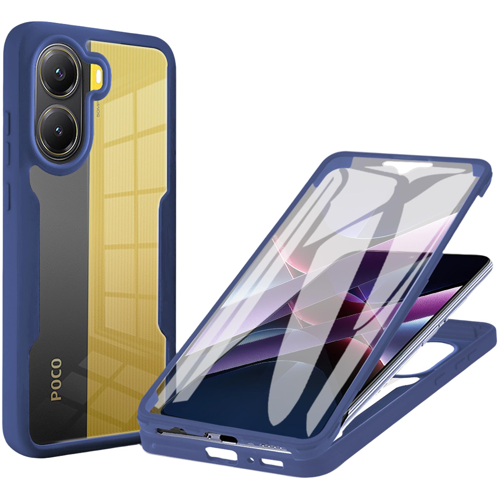 for Xiaomi Poco X7 Pro Clear Case with Screen Protector QB Blue | Slim Transparent Soft TPU Bumper Phone Case Shockproof Full Body Protective Cover for Xiaomi Poco X7 Pro/Redmi Turbo 4