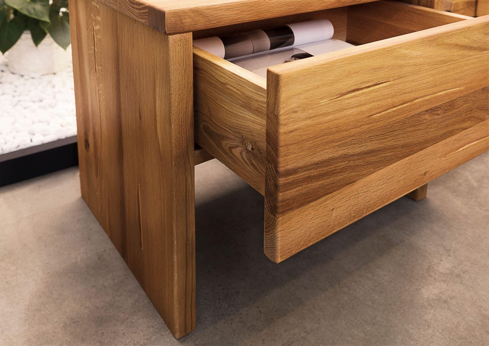 Table de Nuit - Bois Massif de chêne Sauvage huilé - Design Rustique - JANGALI #719