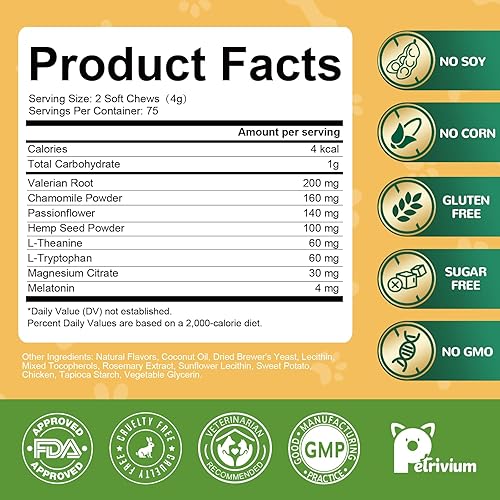 Miniatura 8 de Masticables calmantes de cáñamo para perros, bocaditos calmantes con aceite de cáñamo - tratamiento antiansiedad y alivio del estrés para perros y