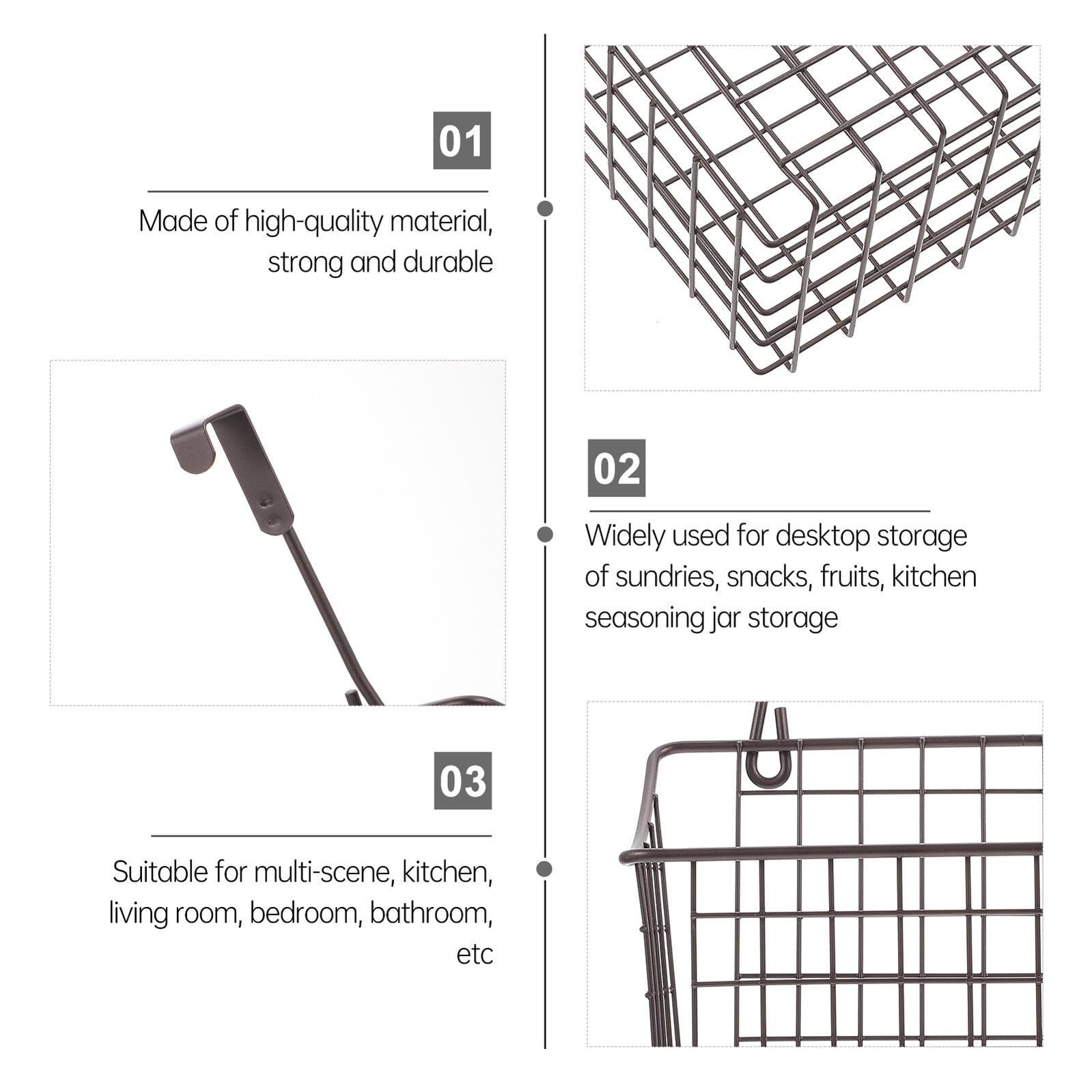 Toyvian Cesta de Alambre para Colgar Puerta de Armario Organizador de Cocina Negro Estante Ahorra Espacio para Frutas Especias y Utensilios Multiusos para Baño y Hogar