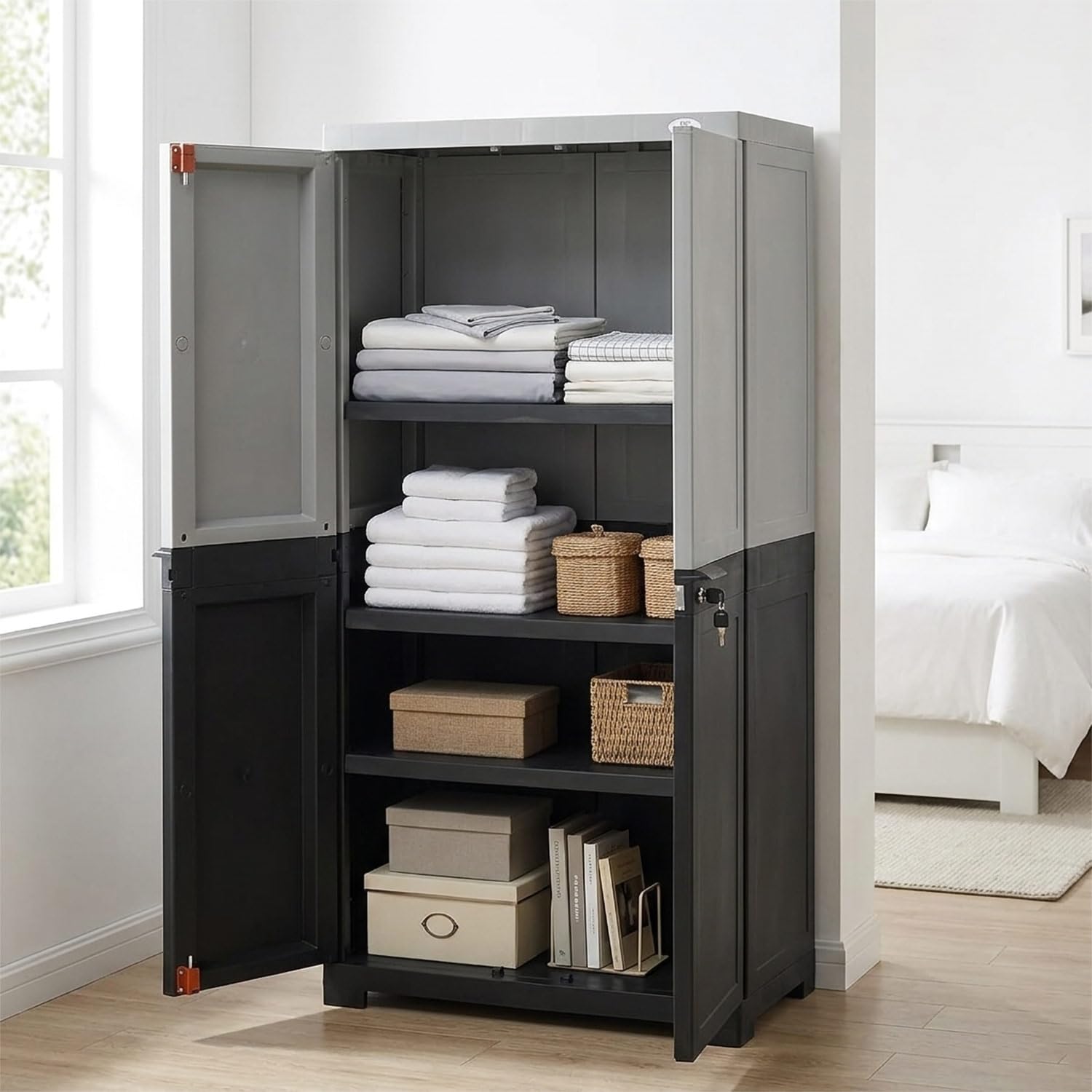 Nilkamal Freedom Mini Medium (FMM Duet) Plastic Wardrobe for Storage|3-Year Warranty|Clothes Organizer|Shelves|Cupboard|Almirah for Home, Living Room, Bed Room|Adult & Kids|Haze Grey/Charcoal Grey-image-34