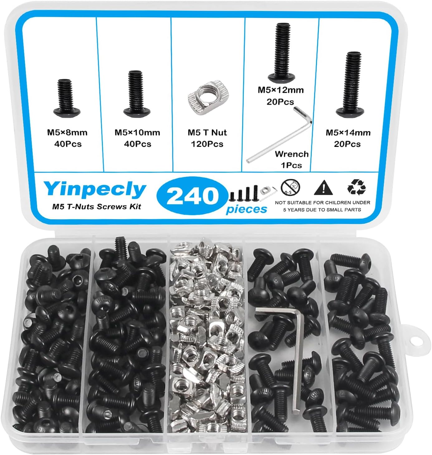 240 Pcs M5 T Nut Screws Kit for 2020 2040 2080 Aluminum Extrusion