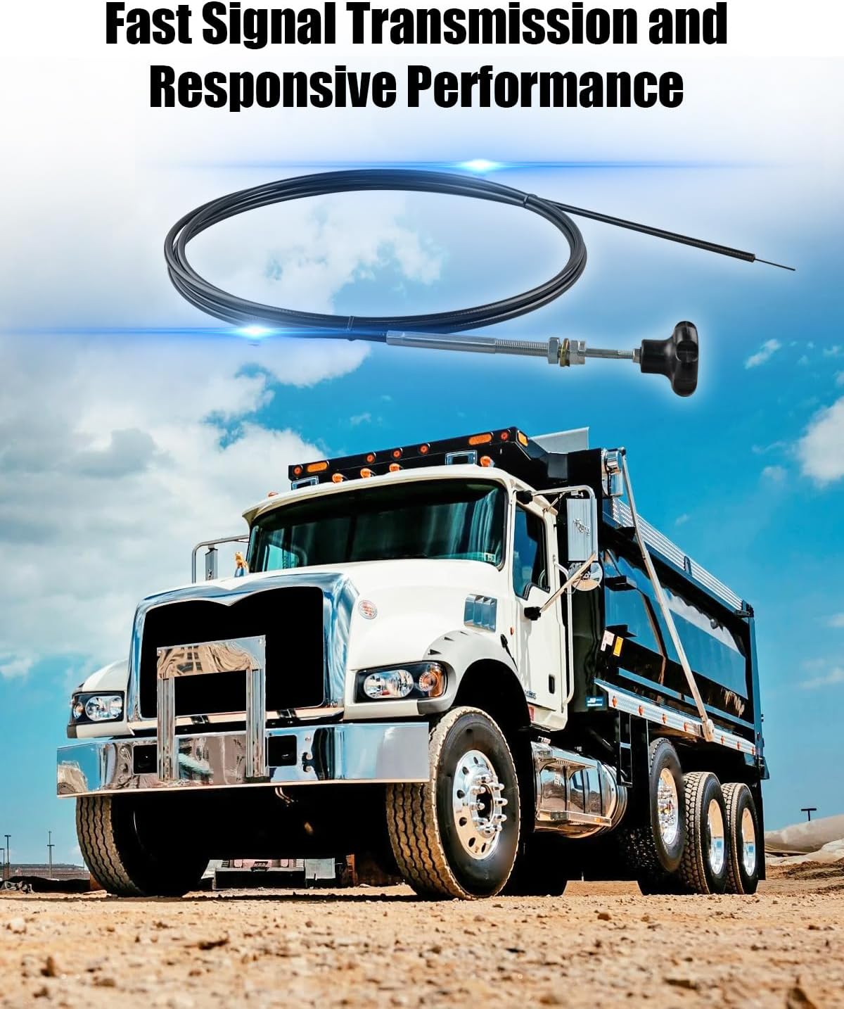 OCHIKI 15Ft PTO Control Cable with 2 Inches Black Knob, Dump Truck Push Pull Cable Replace 55199, Durable and Wear Resistant