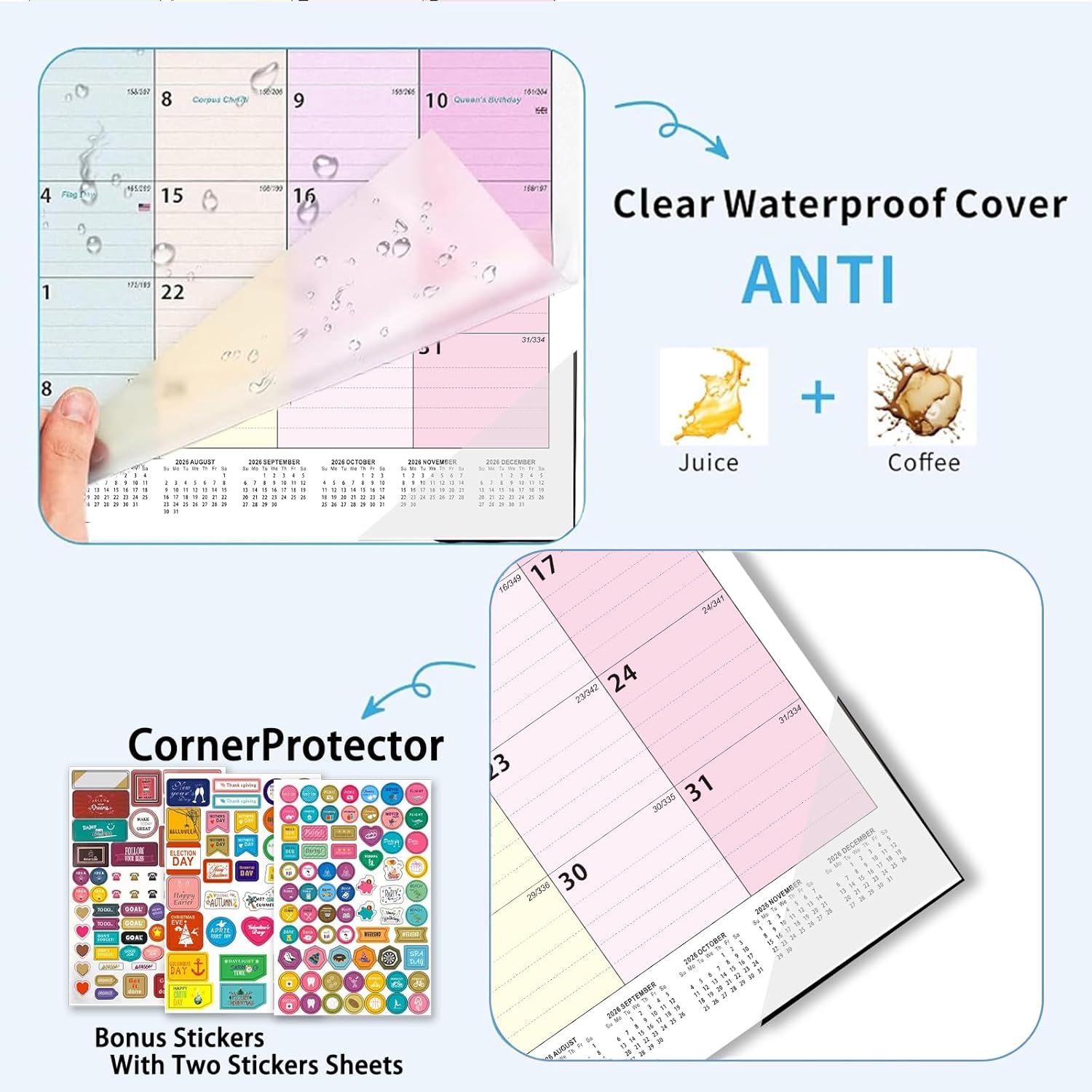 2026-2027 Desk Calendar - 22" x 17", 18 Month Calendar Jan 2026 - Jun 2027, Large Monthly Desktop Calendar with Daily Blocks, Thick Paper, Corner Protectors - Colorful (3 Stickers Included)