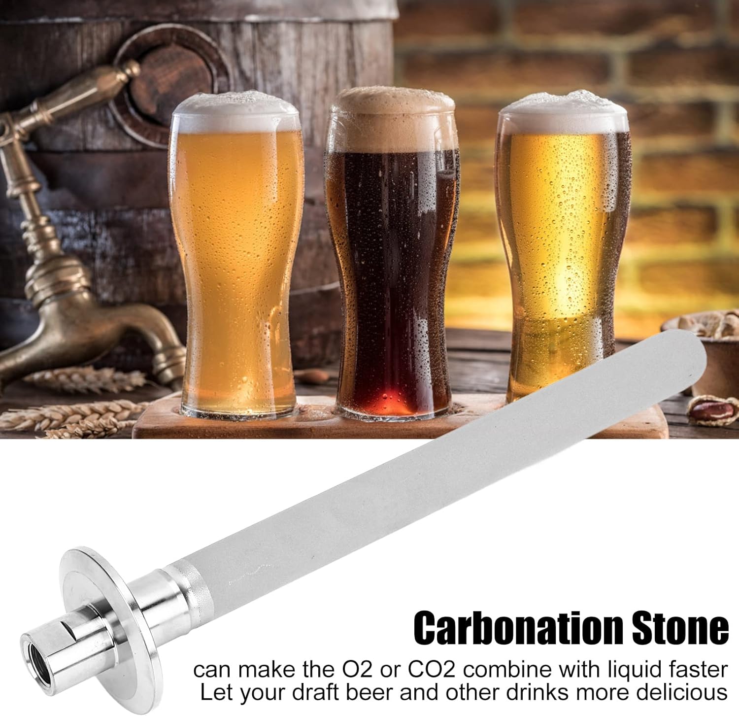 8in Stainless Steel Aeration Stone for Brewing,Bubble Stone,Home Brew Diffusion Stone,Carbonation and Oxygenation,Comes With 1/4in Npt Female Gas Inlet,for Homebrewing and Beer Enthusiasts