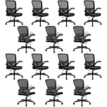 KLASIKA Ergonomic Mesh Office Chair with Wheels, Adjustable Height Lumbar Support Rolling Swivel Desk Chair, Flip Up Armrest Computer Task Chair for Home Office Study Conference Room, Black Set of 14
