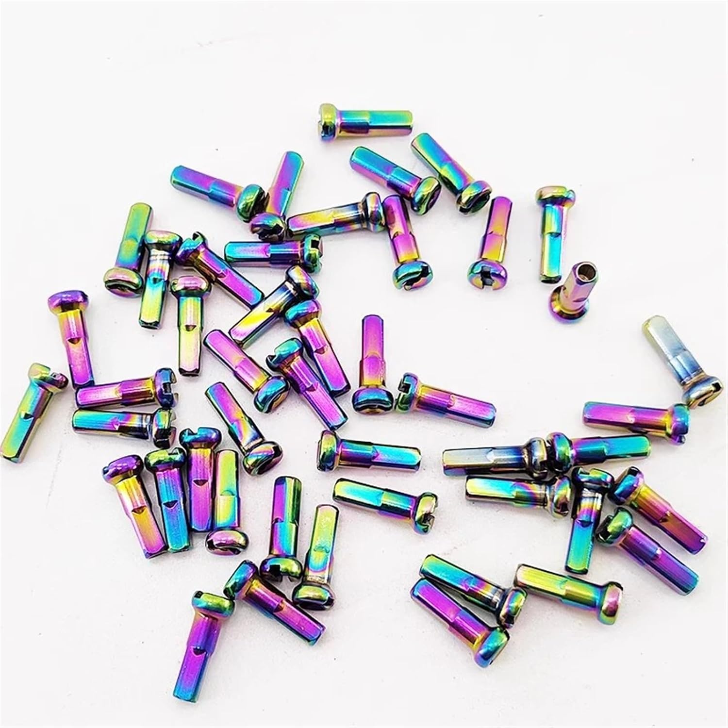 72pcs Bike Brass Spoke Nipples Caps Head End Tip 14G 2.0mm*14mm Silver Rainbow Oil Slick for Road Mountain Fit for Bicycle