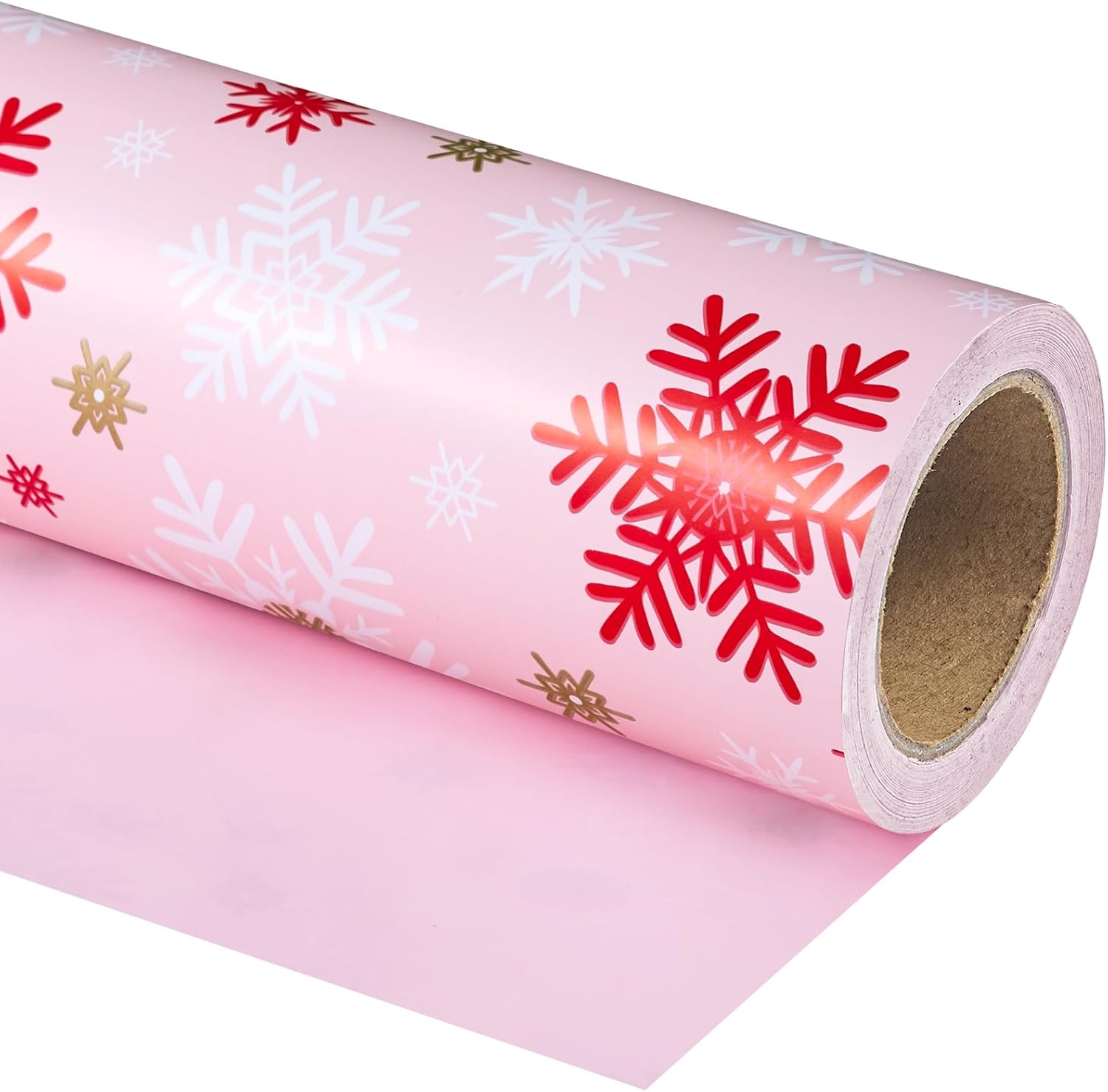 wrapaholic jumbo reversible christmas wrapping paper - 30 inch x 100 feet jumbo roll pink snowflake for christmas, holiday