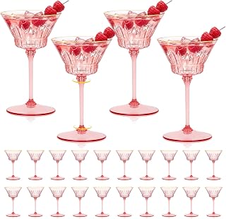24 Pcs Plastic Martini Glasses with Gold Rim 4.5 Oz Reusable Acrylic Coupe Cocktail Glasses Removable Champagne Dessert Cups for Margaritas Weddings Parties Birthday (24, pink)