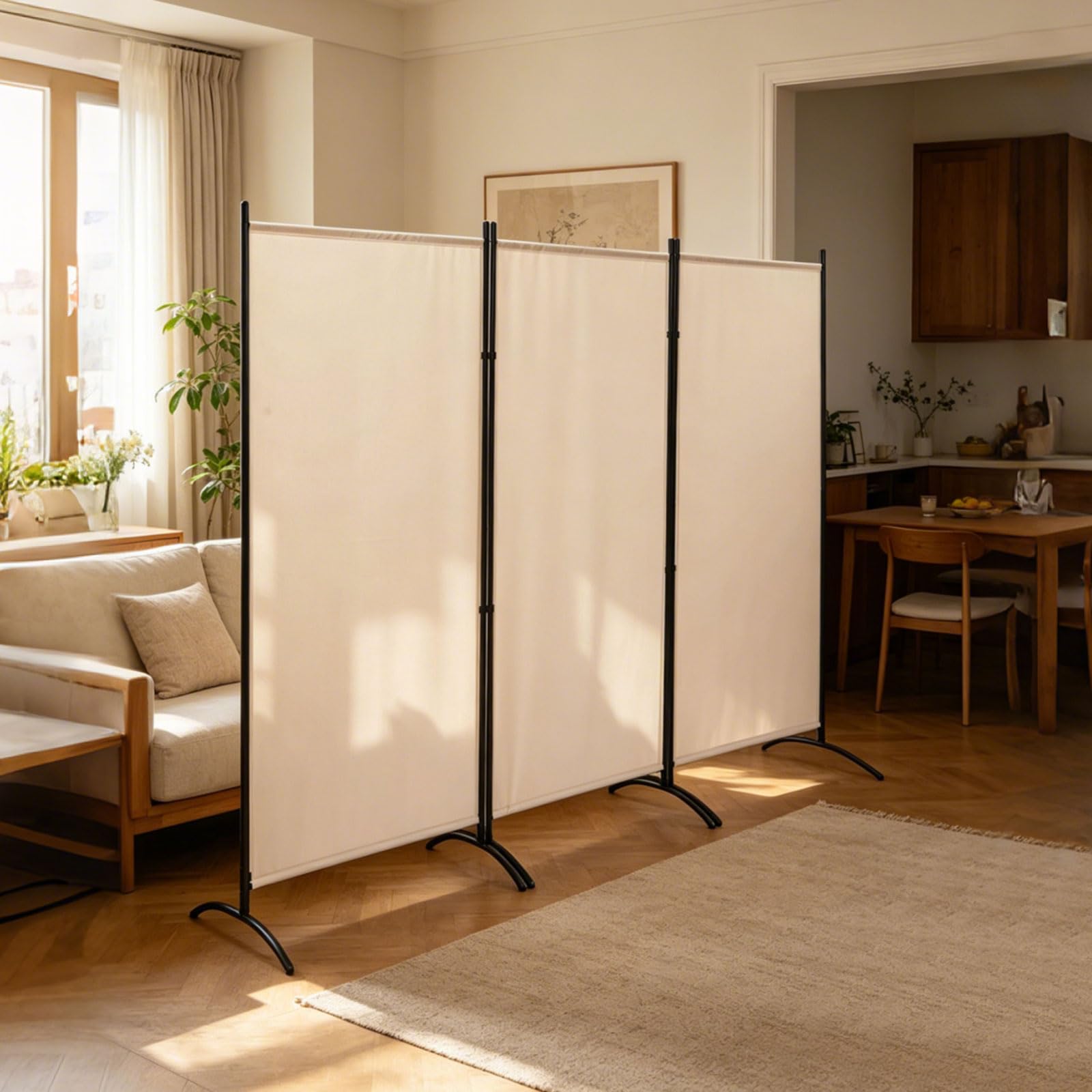 Składana ścianka działowa 3 panele rozdzielacz 260 x 180 cm beżowy parawan
