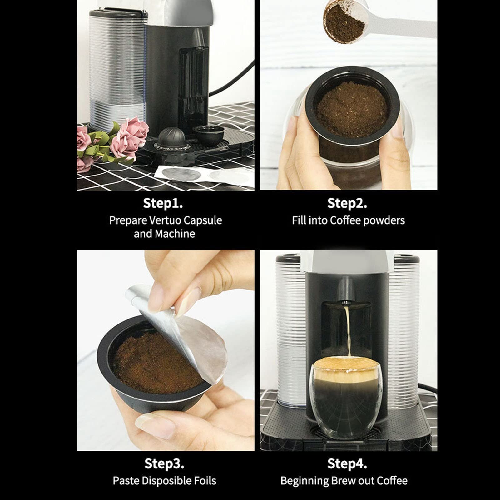 Filtro de cápsulas de café reutilizable, filtro de cápsulas de café recargable con cepillo de limpieza y cuchara medidora, relleno de polvo de café de 230 ml