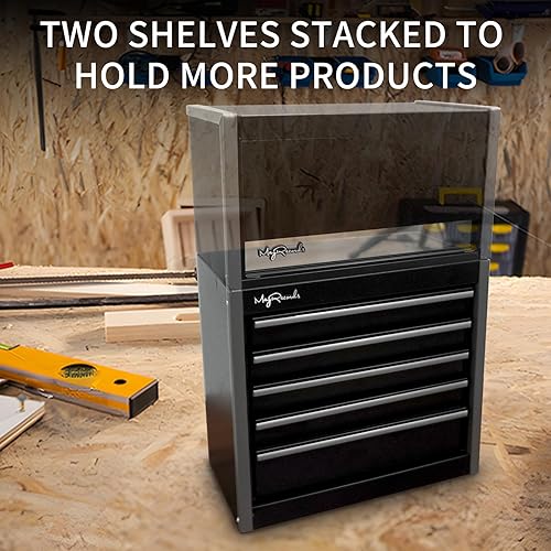 Miniatura 7 de Mini caja de herramientas de metal negra con 5 cajones y almacenamiento superior, almacenamiento de herramientas portátiles y organizadores,