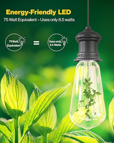 Miniatura 6 de Sunco - Paquete de 12 bombillas LED Edison vintage, equivalente a 75 W, 8.5 W, 1000 LM, filamento ST58 regulable, blanco cálido de 3000 K, base