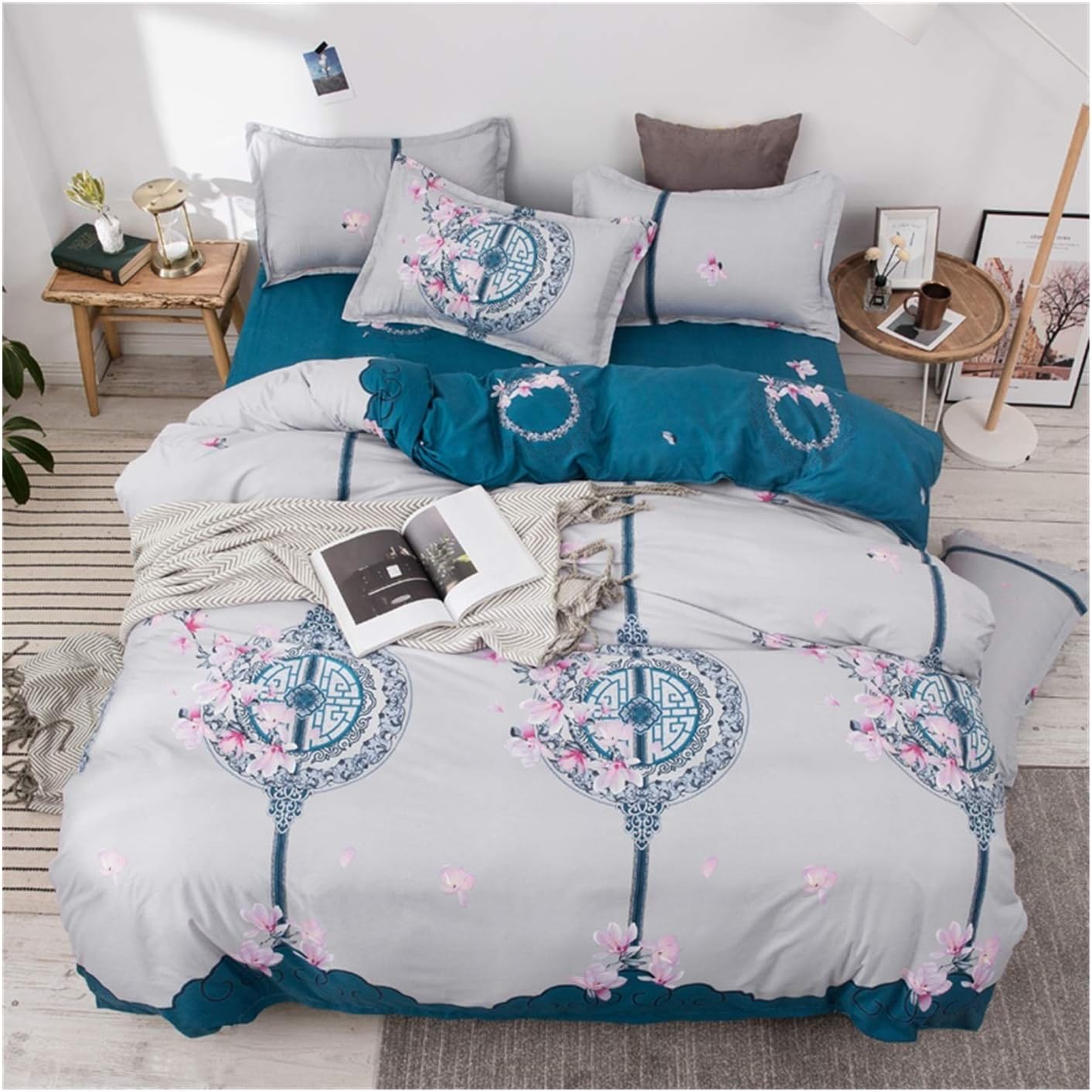 Cactus Flower Plant 4pcs Girl Boy Kid Bed Cover Set Duvet Cover Adult Child Bed Sheet Pillowcase Comforter Set (Color : Pink Size : Full) (Silver Single 3pcs)