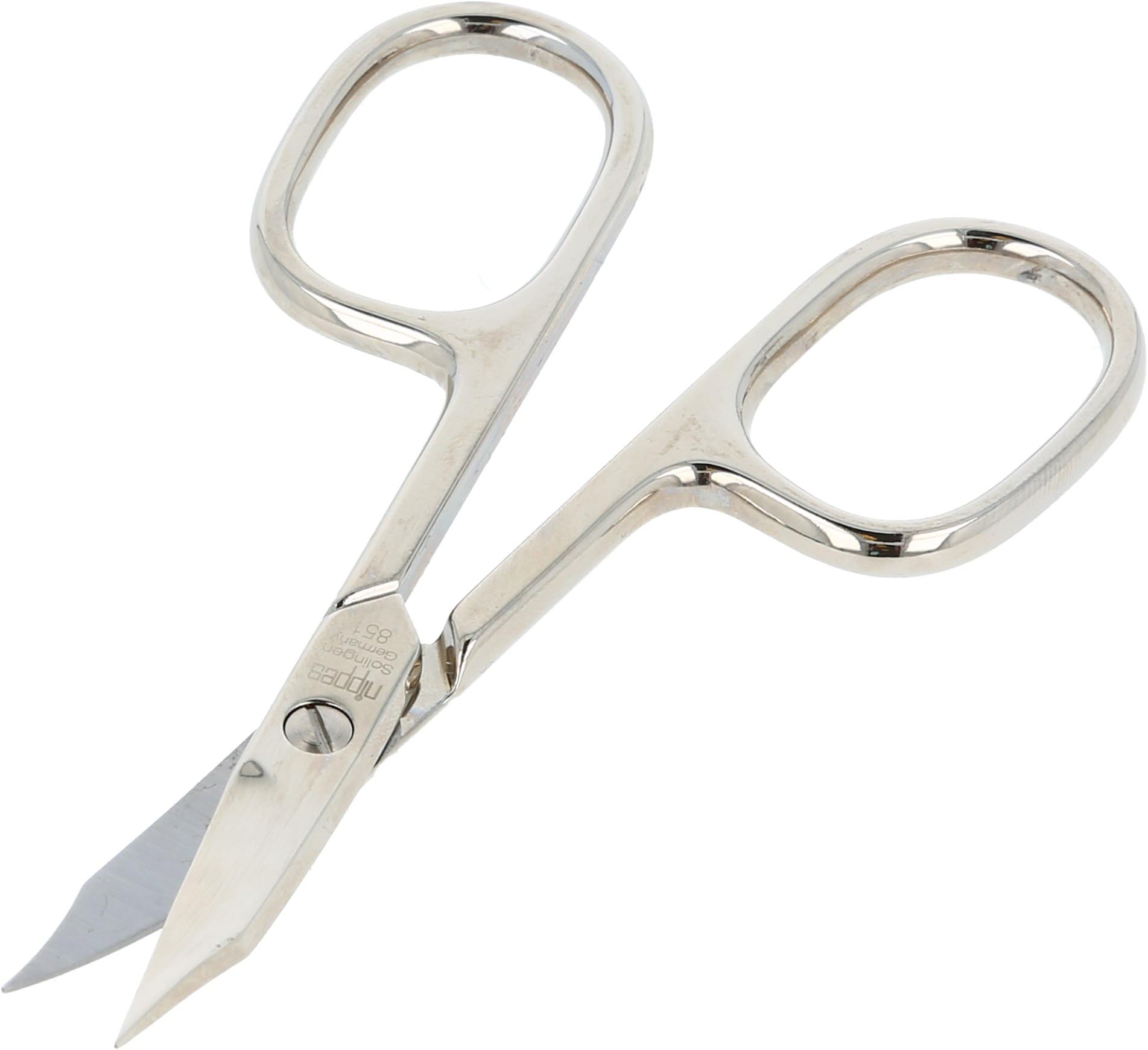 Nippes Solingen Nail Scissors Nickel Plated (851) | Essential Tool For The Perfect Manicure | Made Of Hardened Nickel-Plated Steel | With A Stalk & Curved Tip