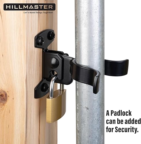 Miniatura 3 de Pestillo de horquilla de cadena de 1-38 pulgadas con parte trasera plana de 1-38 pulgadas, pestillo de horquilla de puerta negro con agujero de