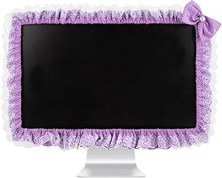 23"-27" Lovely Cute Computer Monitor Cover with Lovely Cute Elastic Pen Pocket Bow-knot TV LCD Screen Monitor Decoration Dust Cover Protector, Lace Fabric, Purple