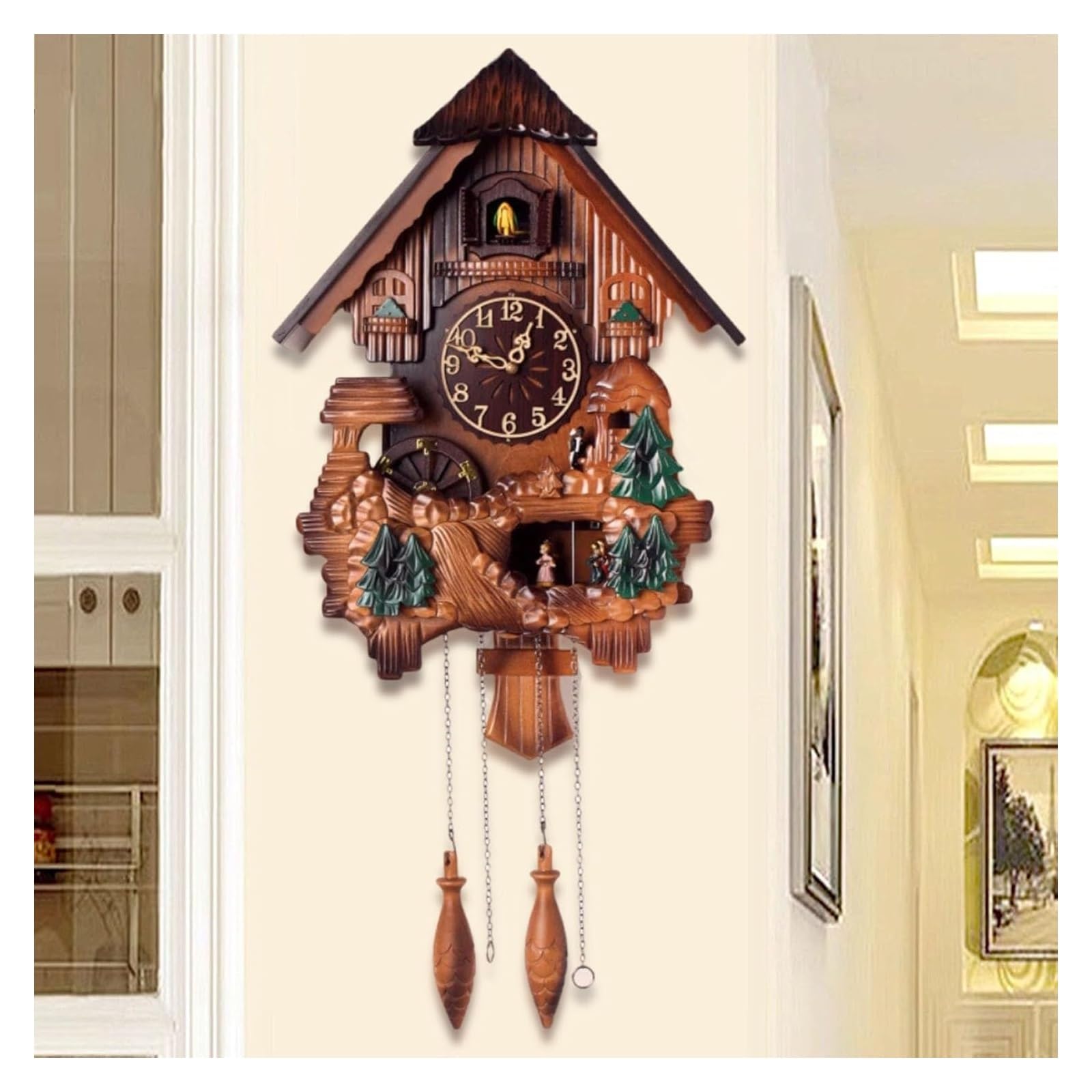 DARZYS Cuckoo Clock, Cuckoo Wall Clock, Solid Wood Wall Clock Bird Clock Home Decor Digital Wall Clock