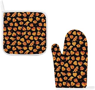Oven Mitt and Pot Holder 2pcs Set Chicken Nuggets Kitchen Oven Glove High Heat Resistant for Cooking