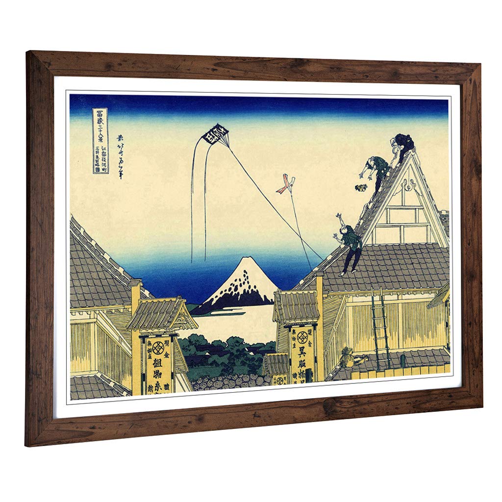 Big Box Art Framed Print of Hokusai Japanese Oriental Mitsui Design | Wall Art Picture | Home Decor for Kitchen, Living Room, Bedroom, Hallway, Walnut, A2 / 24.5x18 Inch / 62x45cm