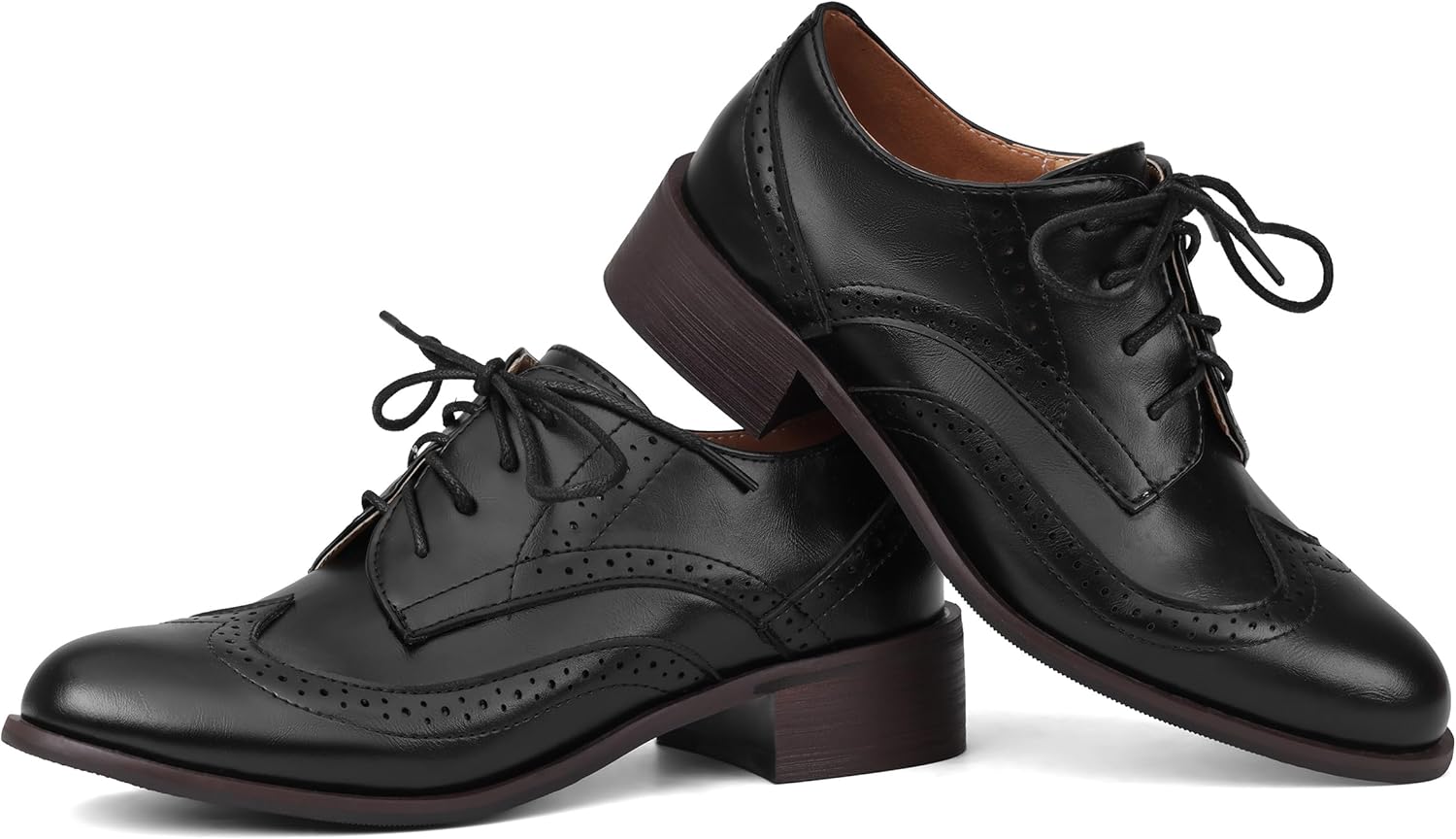 Yremael Women Black Oxfords Lace Up Pointed Toe Classic Business Formal Wingtip Brogue Dressy Shoes - Image 4