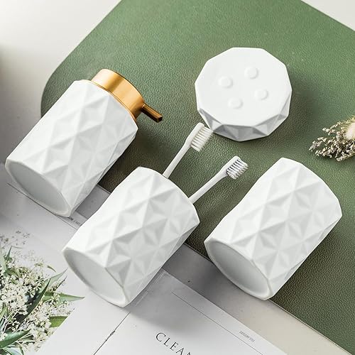 Miniatura 5 de Simcat Juego de accesorios de baño, juego de 4 piezas de accesorios de baño de cerámica con dispensador de jabón y soporte para cepillos de dientes,