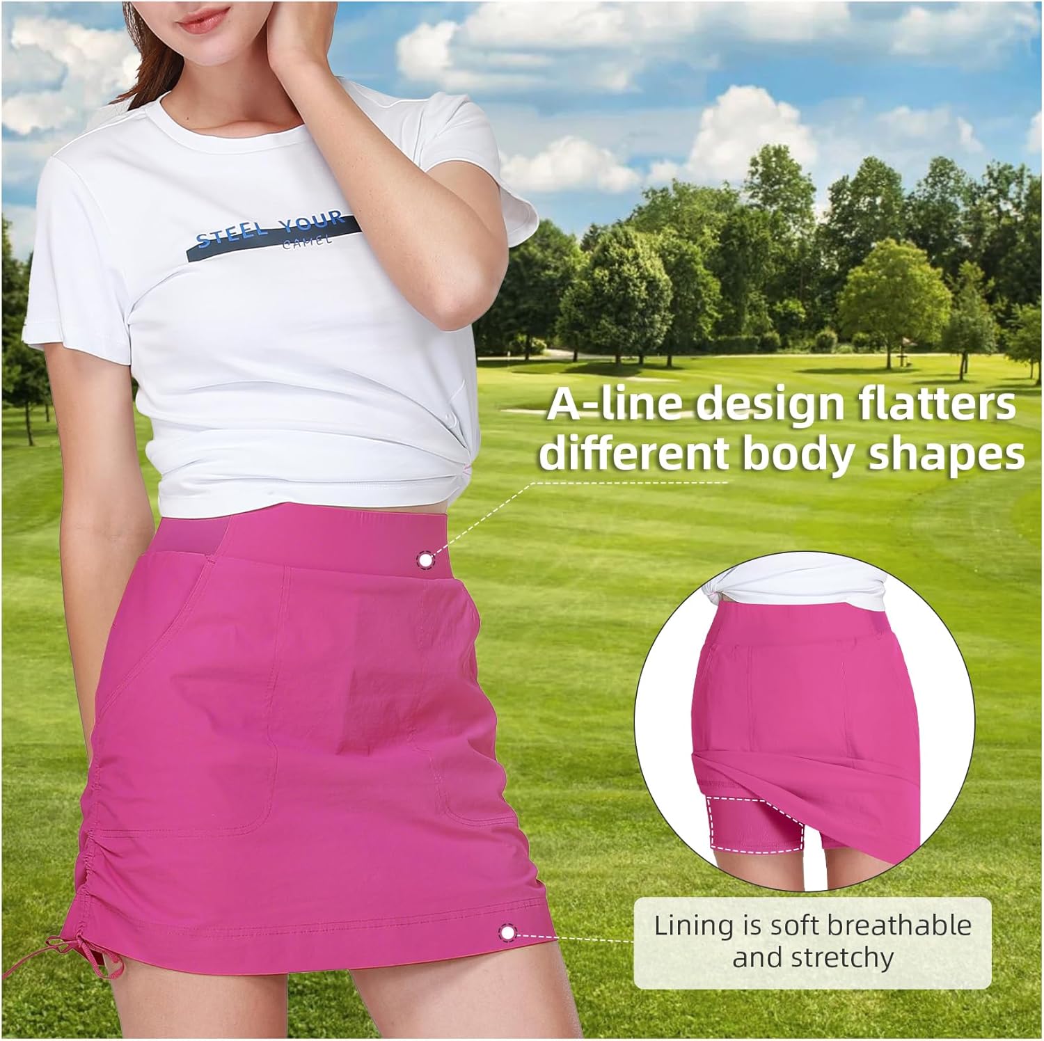 CAMEL CROWN Women's Skorts Golf Casual Tennis Skirts Tummy Control UPF 50+ Quick Dry Skirt with Pockets Active - Image 4