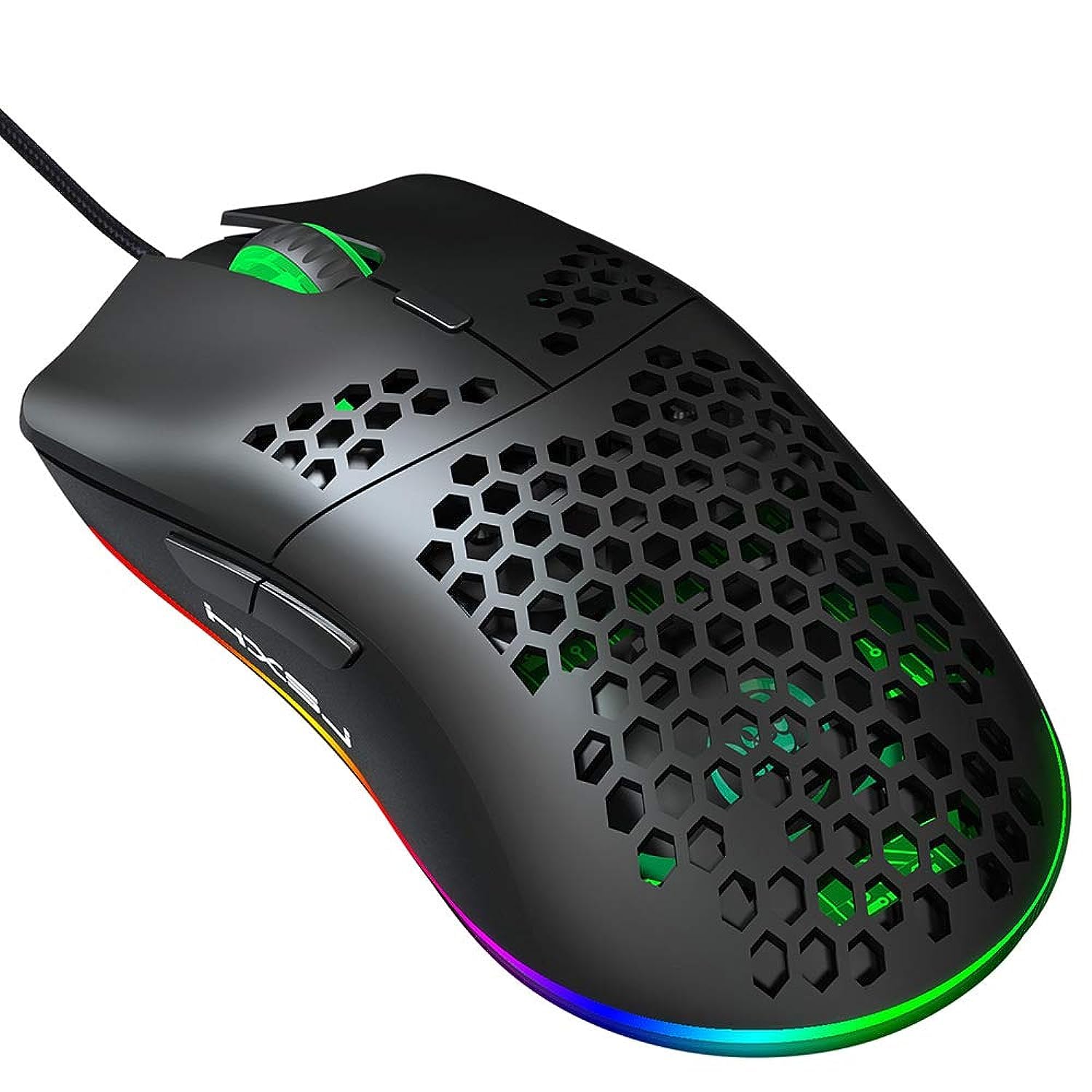 HXSJ J900 Gaming Mouse, Lightweight Honeycomb Wired Mouse with 6-Level Adjustable DPI & RGB Breathing Light for Desktop Laptop (Black)