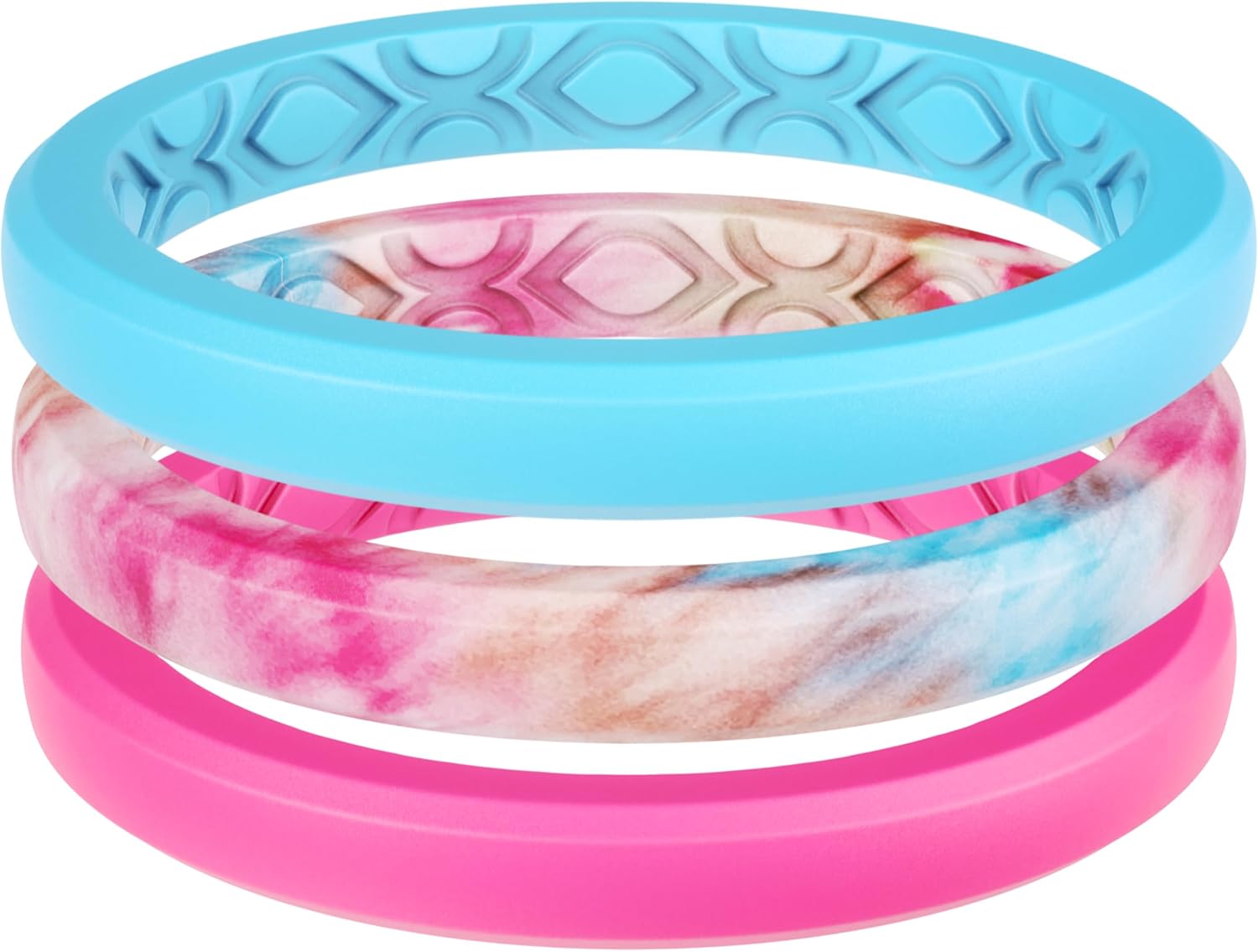 ThunderFit Stackable Silicone Ring Enhancers for Women, Breathable Rubber Wedding Bands - Braided Design 3mm Wide 1.8mm Thick - 3/8 Variety Multipack