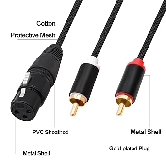 XLR to 2 RCA Y Splitter Cable Unbalanced Dual RCA Phono Male Plugs to XLR 3 Pin Female Connector Adapter Splitter Patch Audio Cable for Microphone Amplifier Mixer Instruments -2M (XLR Female)