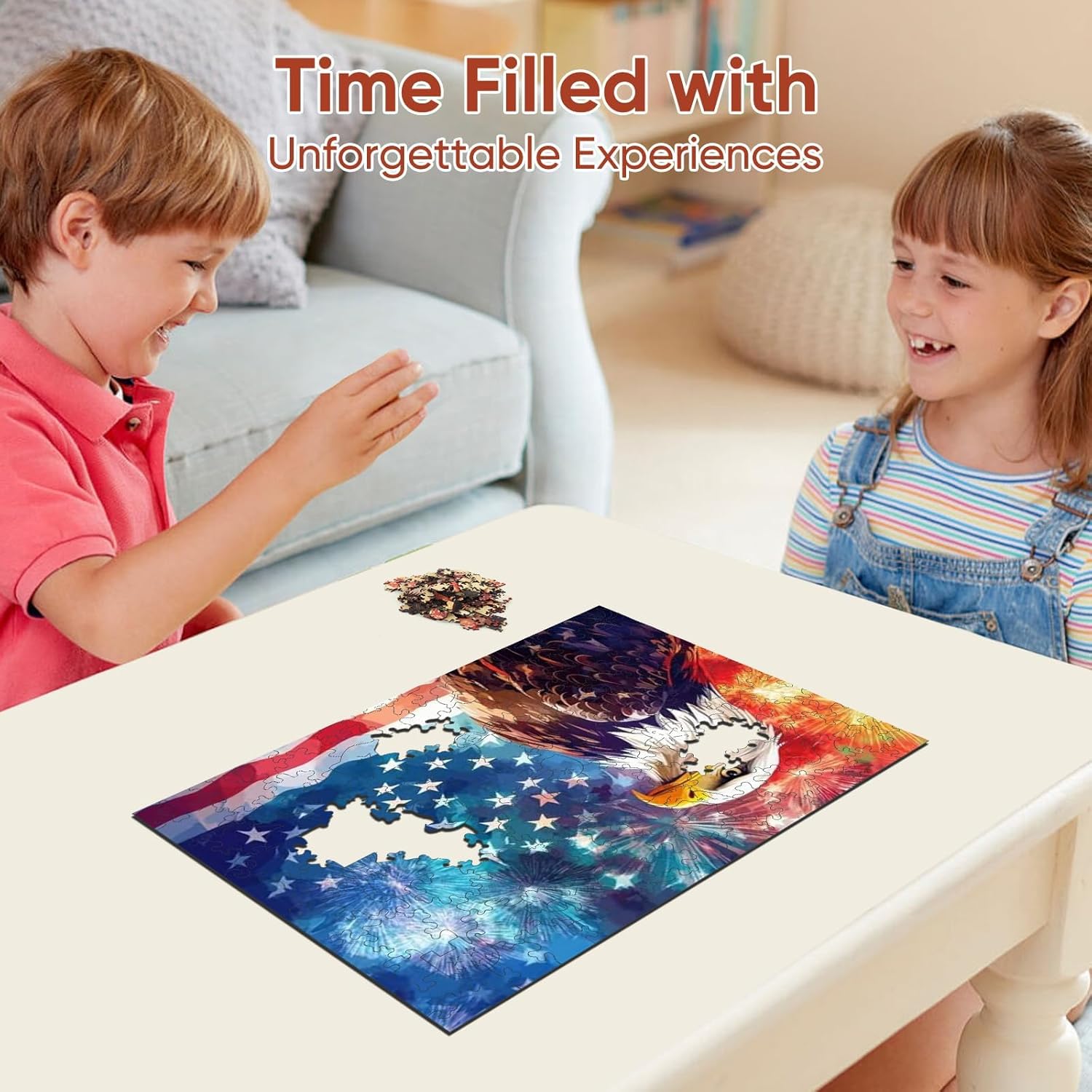 Reouinty Wooden Puzzles for Adults, Firework Eagle Jigsaw Puzzle, Wood Puzzles 200 Pieces, Beautiful Wall Decor with Box, Unique Animal Shape Puzzle Piece, Birthday Gifts for Family Game 12.2x8.6 in