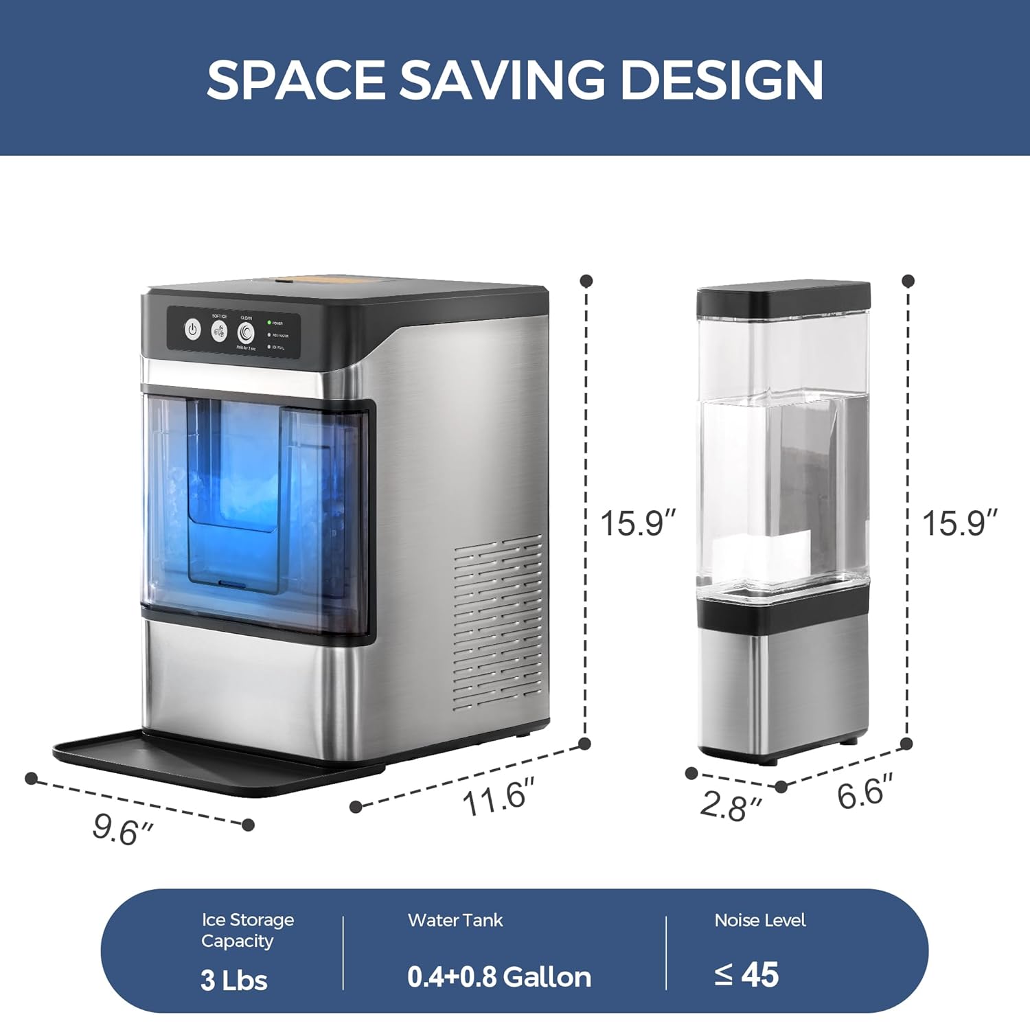 Nugget Ice Maker Countertop with 0.8Gal Removable Tank for Chewable Ice, 41Lbs/24H, One-Touch Fast Ice in 6 Mins, Self-Cleaning & Ultra Quiet for Home, Office, Party
