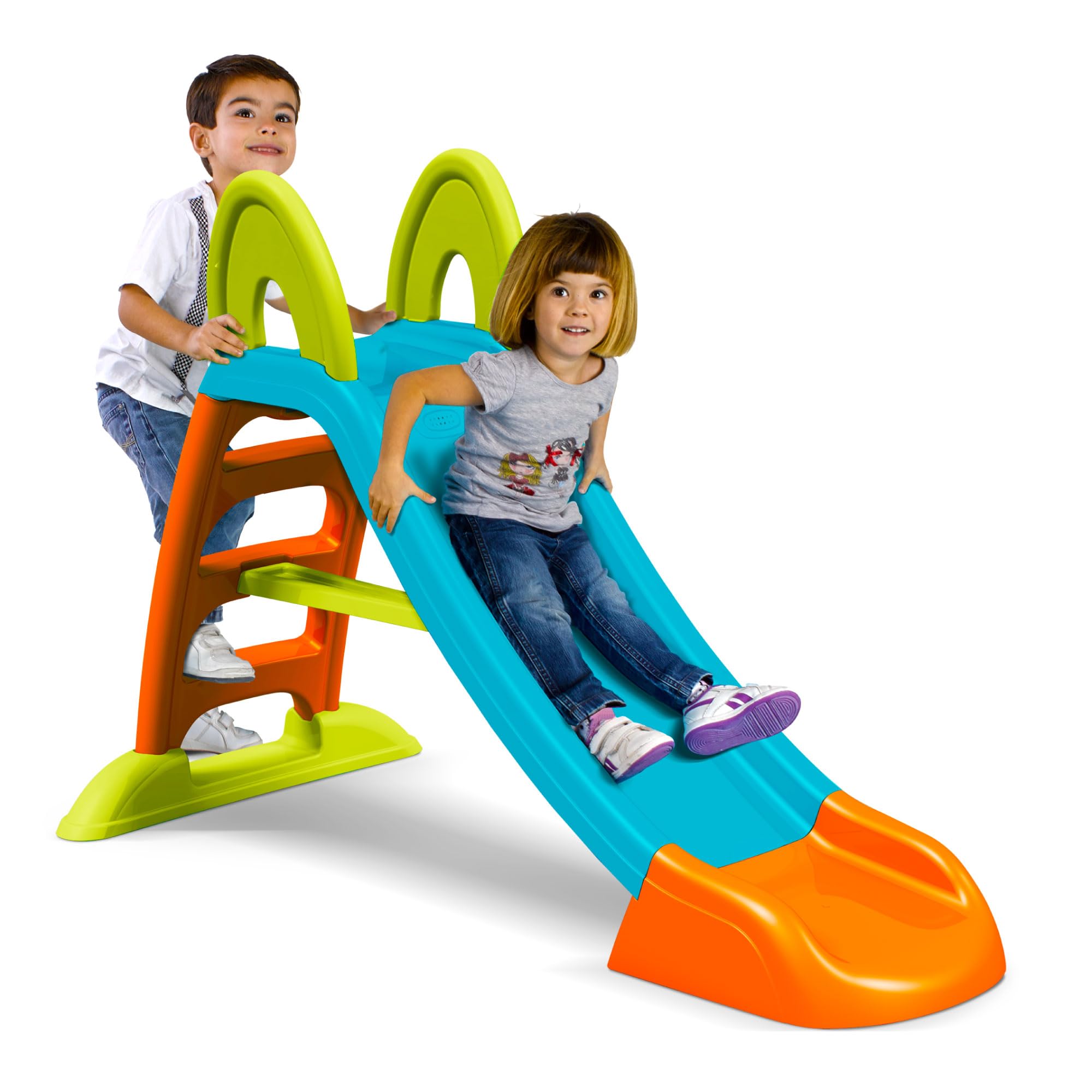FEBER Scivolo Slide Plus con Acqua, Scivolo da Giardino, con Foro per il tubo dell'acqua, Scalette Antiscivolo, Multicolore, Resistente e Facile da Montare, per Bambini da 2 a 7 Anni