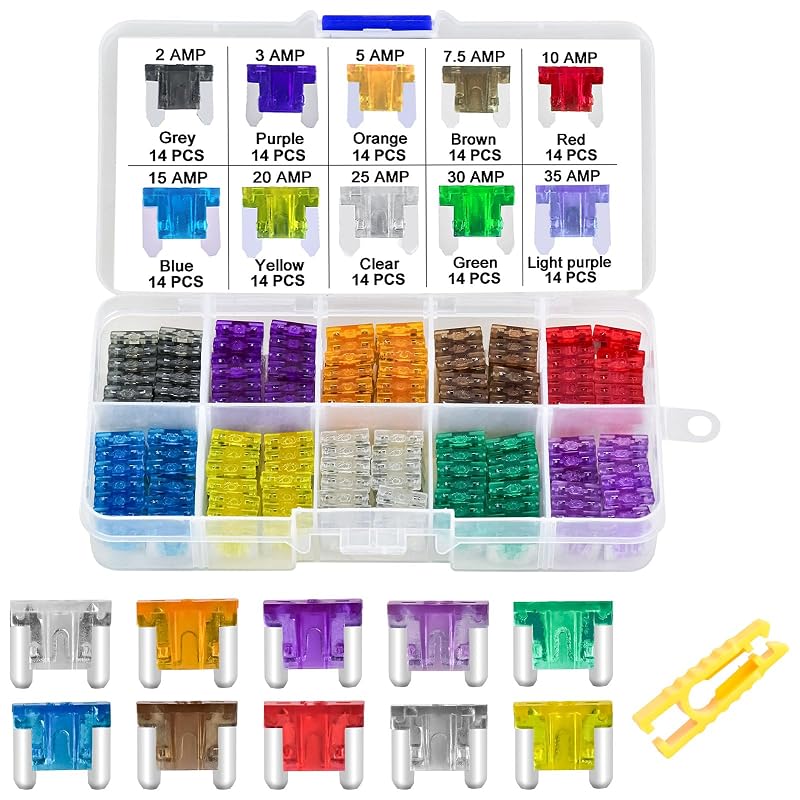 Kit de Fusíveis Low Profile Mini MuHize 140 Peças 2 A a 35 A com Extrator