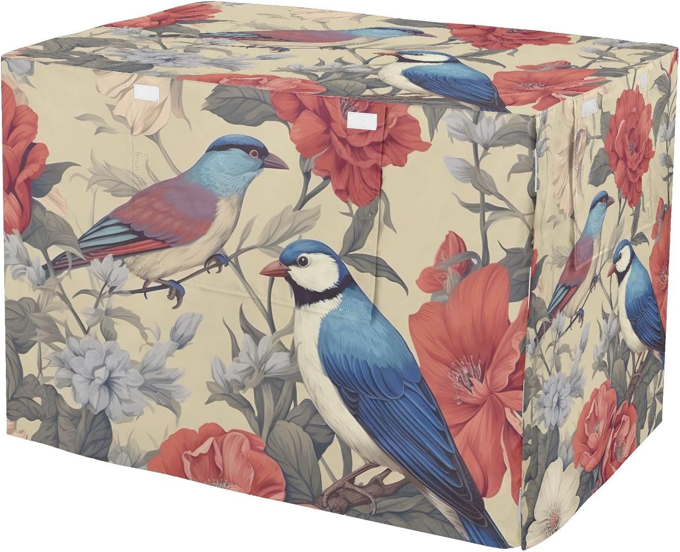 Floral Birds Flowers Pet Crate Cover with Roll-up Sides, UV-Resistant Cage Cover, X-Large