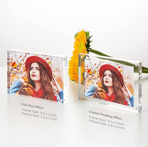 Miniatura 4 de Marco de fotos acrílico, transparente, independiente de doble cara de 0.78 pulgadas de grosor, sin marco, marcos de fotos magnéticos para escritorio