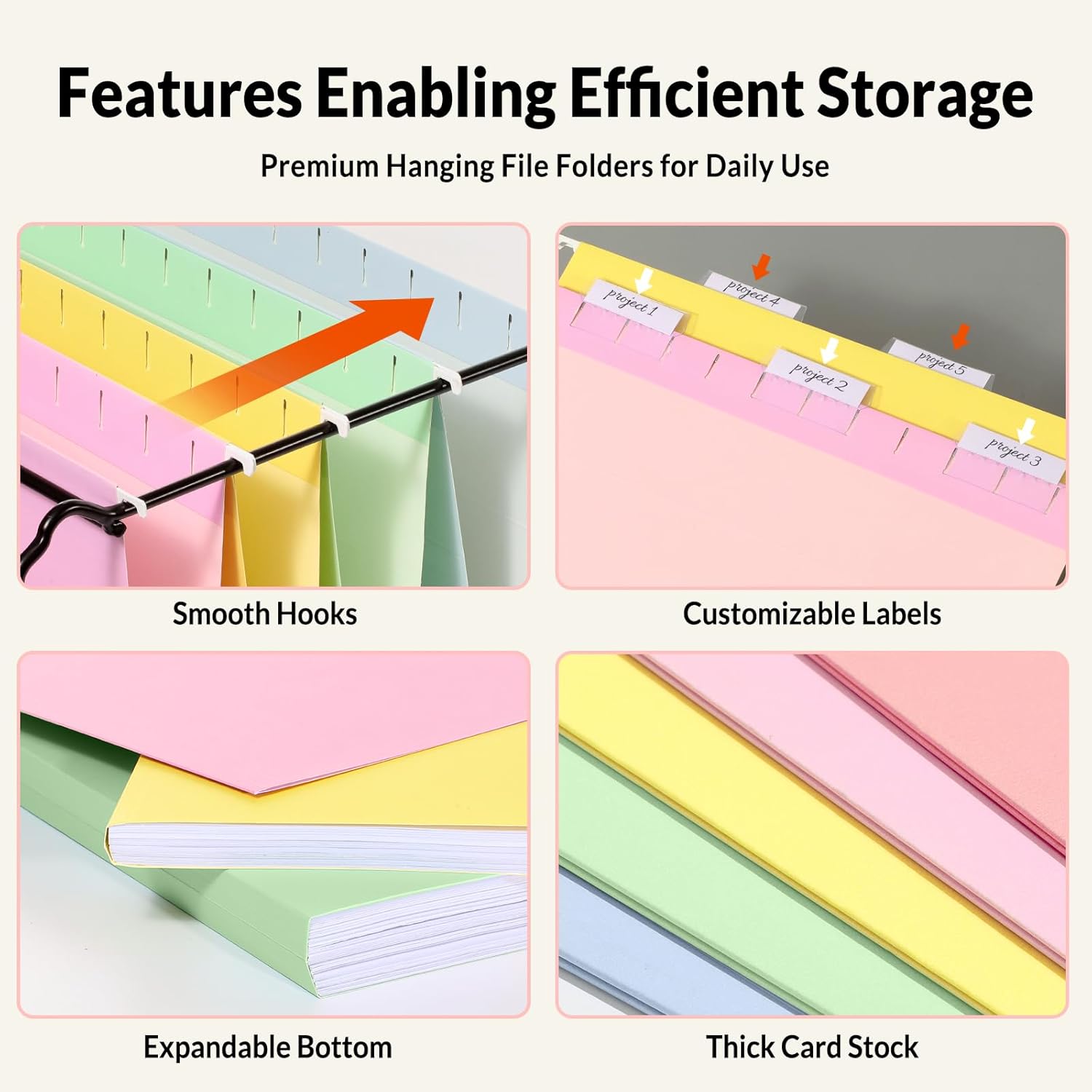 SUNEE 25 Pack Hanging File Folders, Bright Folders, Hanging File Folders Letter Size with 1/5-cut Tabs, Stay Organized for Your Home and Office Bulk File and Documents - Image 3