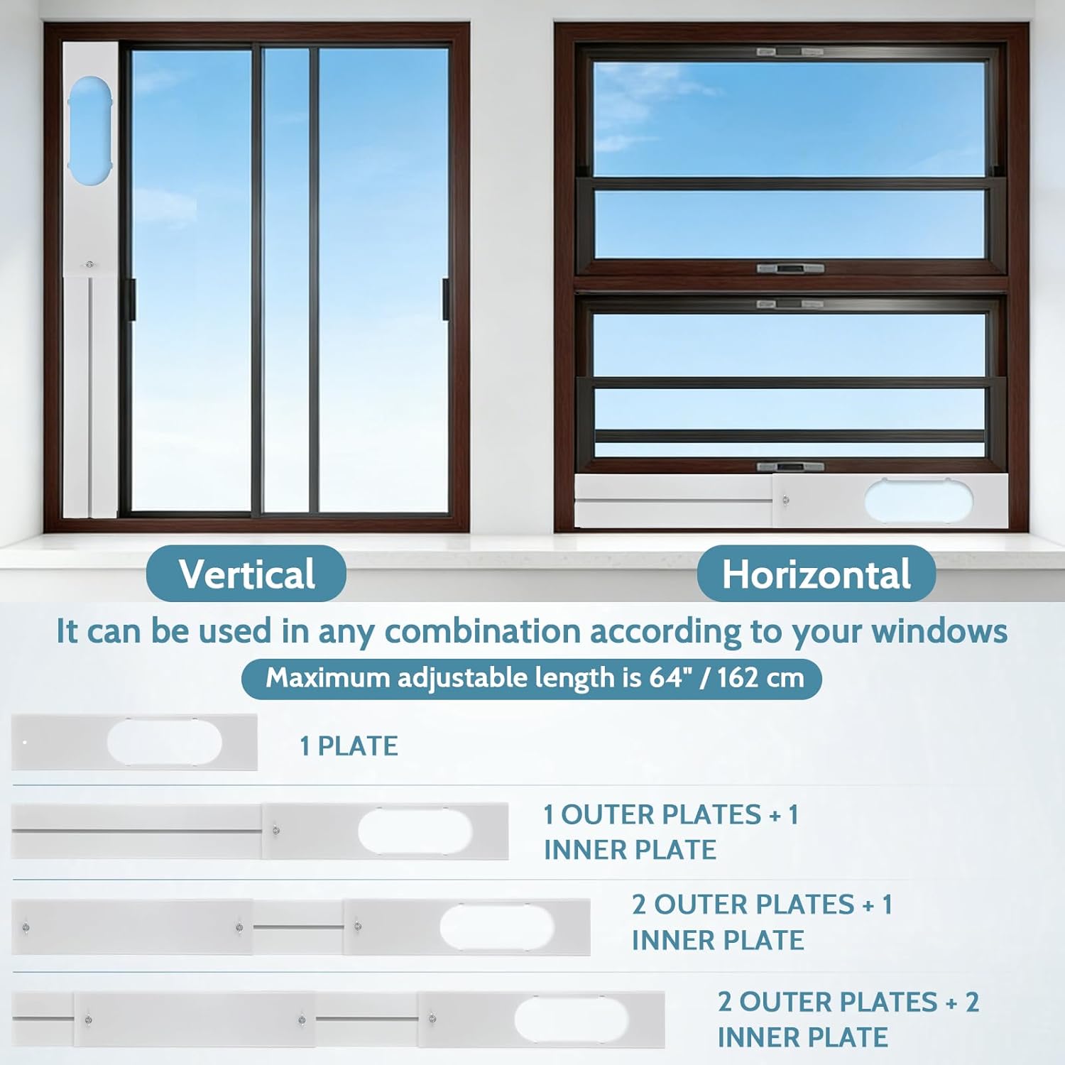 Portable Air Conditioner Window Unit Kit with Coupler Universal Adjustable Sliding Seal Plate Kit for Horizontal & Vertical Window AC Hose Cover Wrap Suitable for 5.9" x 59" Exhaust Hose