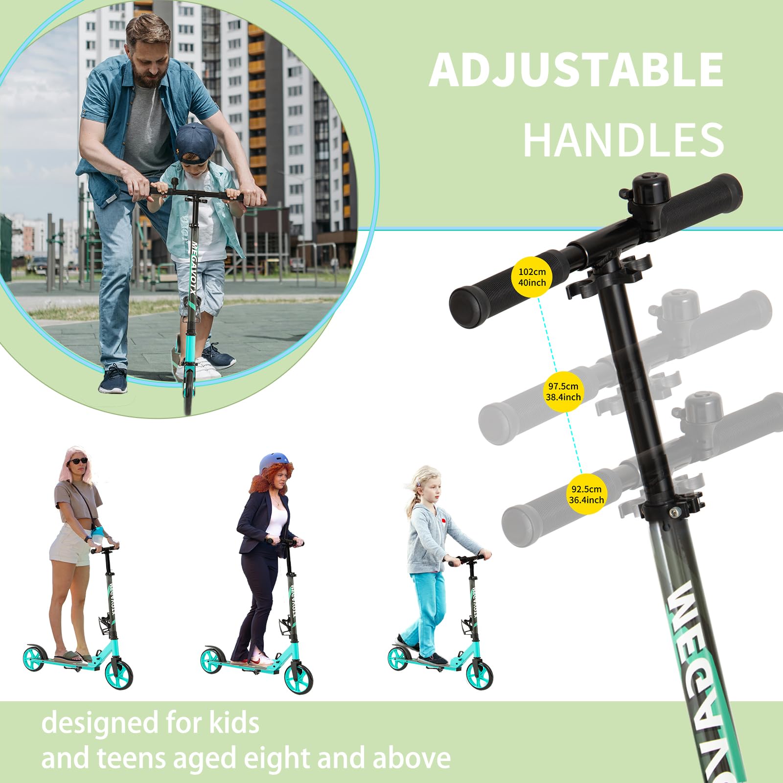 Patinete plegable para niños con ruedas resistentes de 8 pulgadas, scooters para niños, adolescentes, adultos a partir de 8 años, manubrio ajustable, regalo para niños y niñas, capacidad de 4