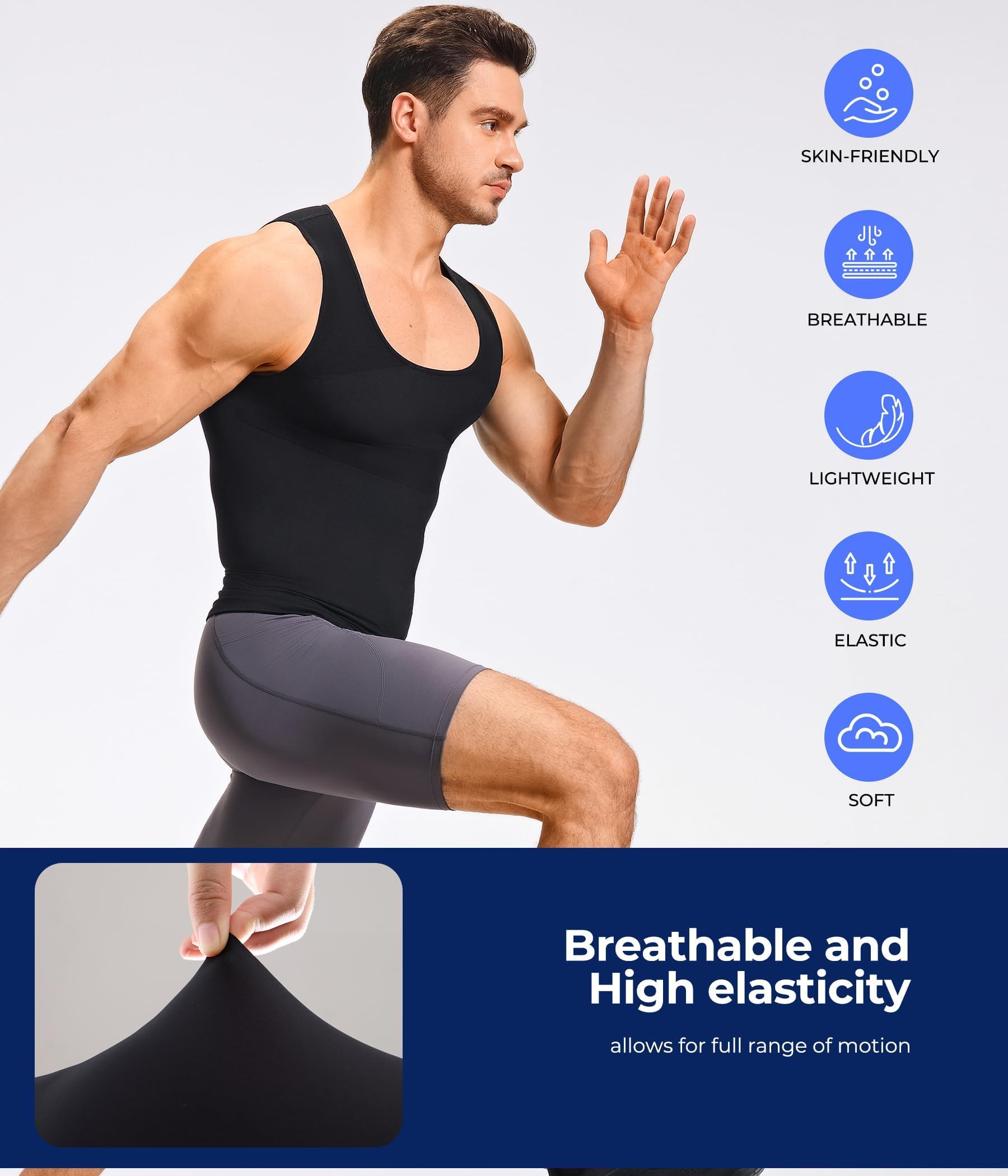 Gotoly Débardeur de Compression Homme Gaine Ventre Plat Maillot de Corps Amincissant Gilet de Compression Minceur Body Gainant