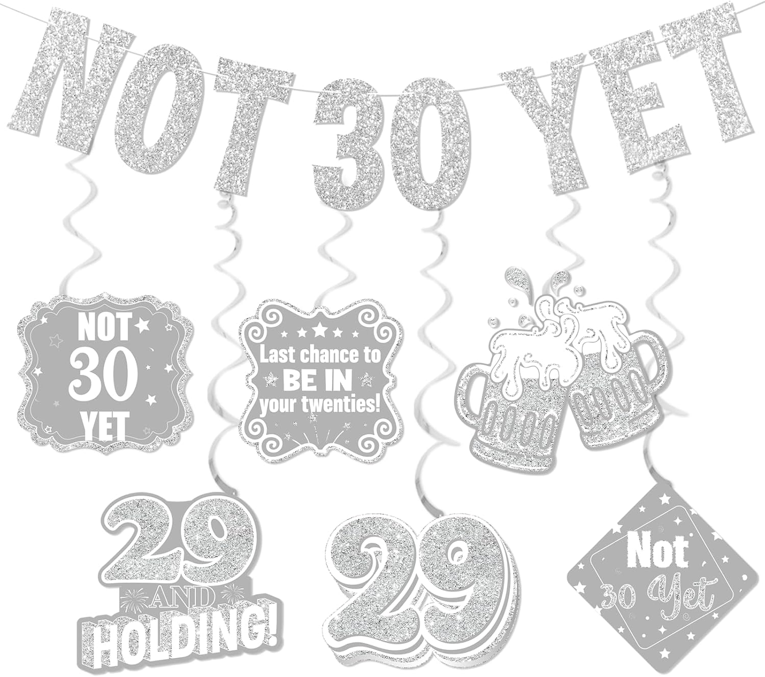 39 Birthday Decorations for Women Men Not 40 Yet Banner Hanging Swirls 39th Birthday Decorations Last Year In My 30s Banner Black Glitter