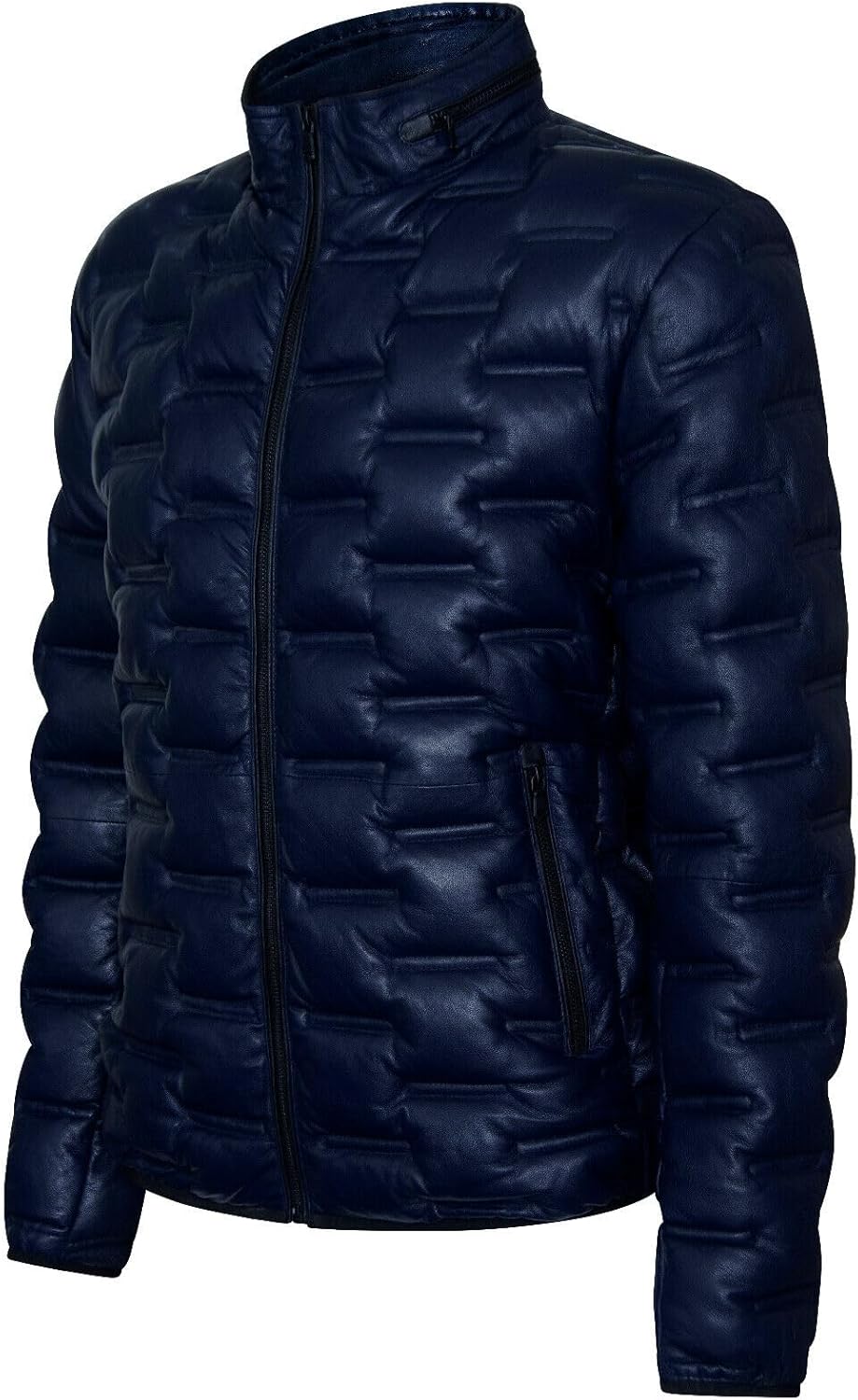 Men's Puffer Quilted Warm Lambskin Leather Bomber Jacket